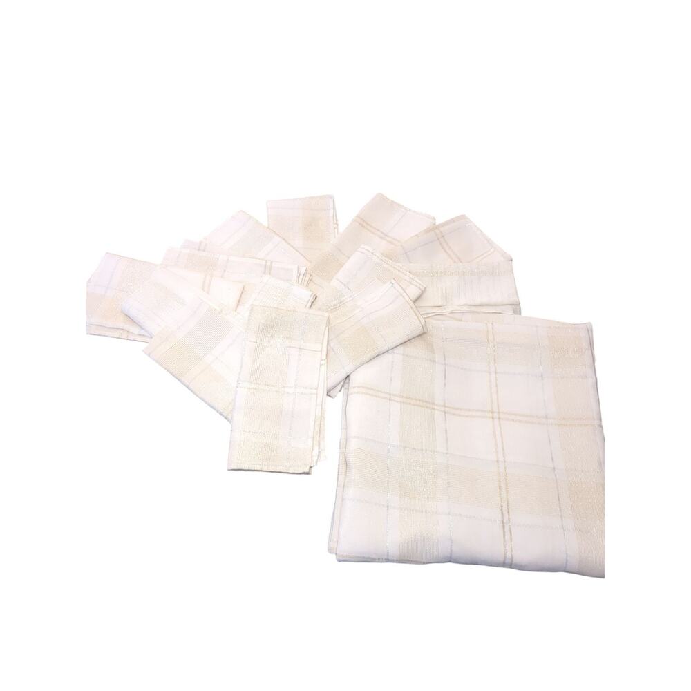 Classic Holiday Plaid Tablecloth With Set Of 14 Napkins 114x57 Inches